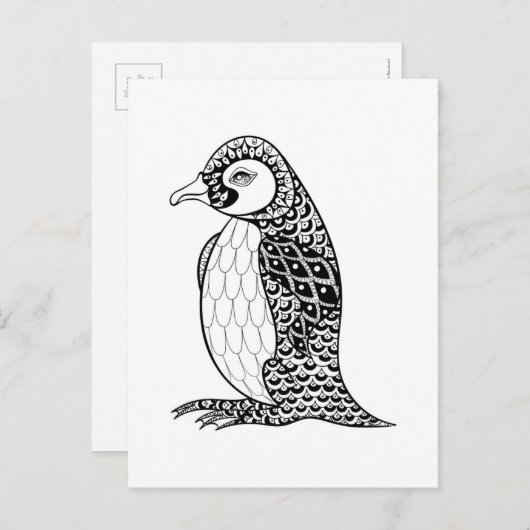 Künstlerischer König Penguin Zendoodle Postkarte (Vorne/Hinten)