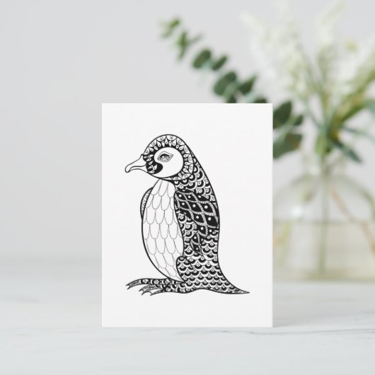 Künstlerischer König Penguin Zendoodle Postkarte (Stehend Vorderseite)
