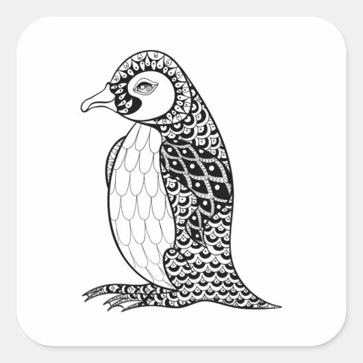 Künstlerischer König Penguin Zendoodle Quadratischer Aufkleber (Vorderseite)
