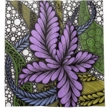 Künstlerischer lila Blumen-Zen-Doodle-Duschvorhang