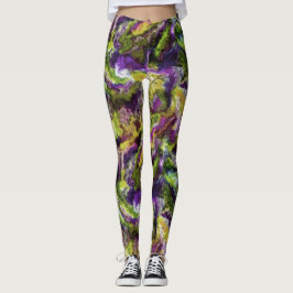 Künstlerischer Lila Rosa-Limettengrün-Schwarzer Fa Leggings