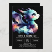 Künstlerischer Niedlicher Drache Geburtstag Einladung (Vorne/Hinten)