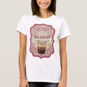 Künstlerischer Pinker ICED COFFEE SEASON Slogan De T-Shirt