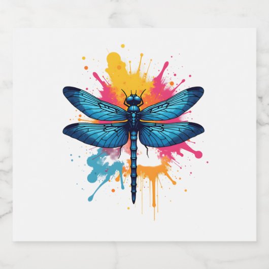 Künstlerischer Pop Malerische Drachenfliege Schaumweinetikett (Einzelnes Label)