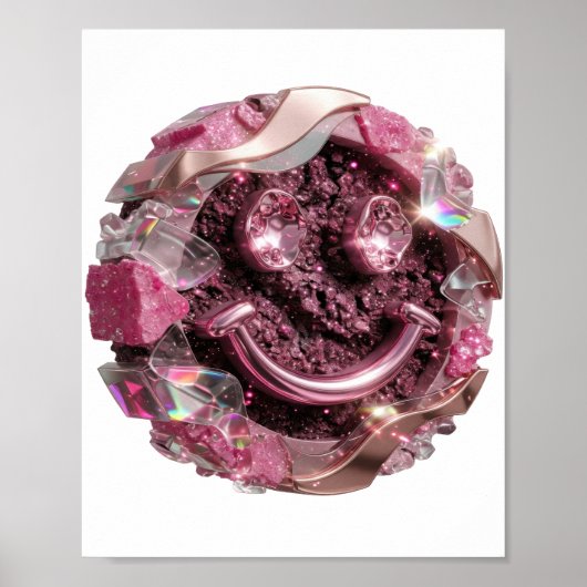 Künstlerischer Silber-HAPPY-FACE-Druck Poster (Vorne)