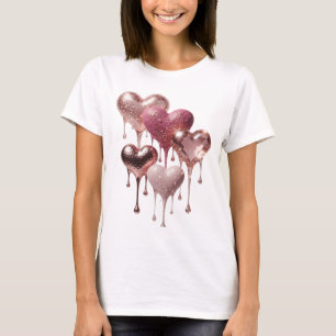 Künstlerischer Silber-HEARTS OF GLITTER-Druck T-Shirt