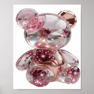 Künstlerischer Silber-ROSE-GOLD-TEDDYBÄR-Druck Poster