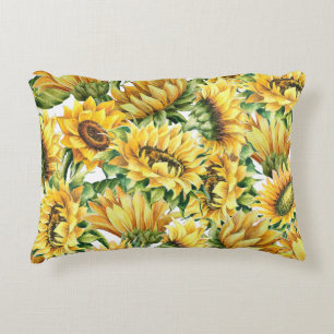Künstlerischer Sonnenblumengarten - Vintage-Blumen Dekokissen