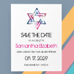 Künstlerischer Star von David Bar Bat Mitzvah Save Ankündigungspostkarte<br><div class="desc">Der Stern von David in Rosa- und Blautönen in einer kunstvollen Grautextur ist auf Bar & Bat Mitzvah Save the Date Postkarten gedruckt. Für Ihren Sohn oder Ihre Tochter. Alle Standardtexte (Beispiel-Infos) können vollständig mit Ihren eigenen Worten angepasst werden und Sie können auch die Schriftart, Größen und Farben des Textes...</div>