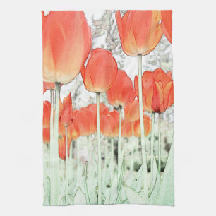 künstlerischer Stil rote Tulpenblumen. Blumengarte Handtuch