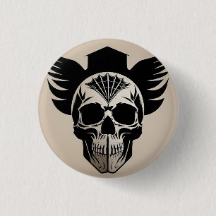 Künstlerischer Totenkopf mit Flügeln und abstrakte Button