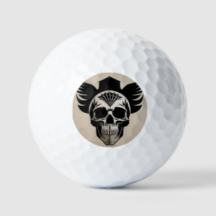 Künstlerischer Totenkopf mit Flügeln und abstrakte Golfball