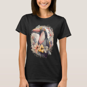 Künstlerischer Toucan Tropical Bird Blumen Crown P T-Shirt