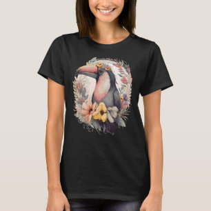 Künstlerischer Toucan Tropical Bird Blumen Crown P T-Shirt