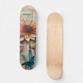 Künstlerischer Vintager Skate Floral & Butterfly Skateboard (Vorderseite)
