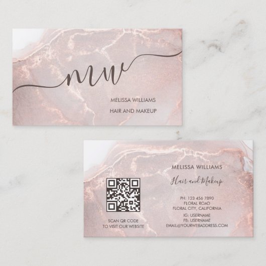 Künstlerischer Visagist Rose Gold | QR-Code Visitenkarte (Vorne/Hinten)