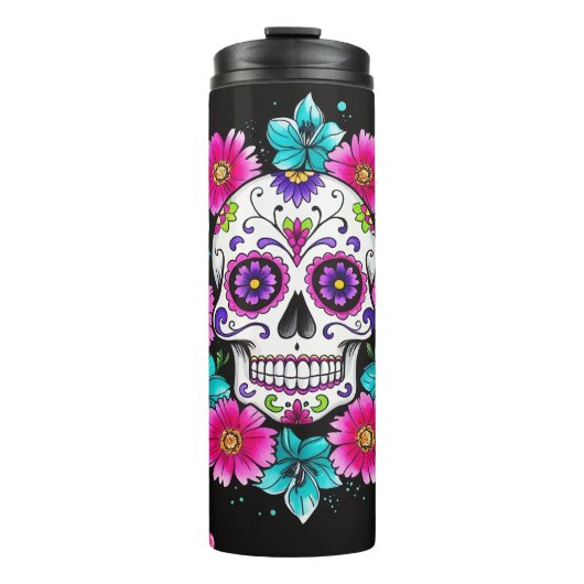 künstlerischer Zuckerschädel Thermosbecher (Vorderseite)