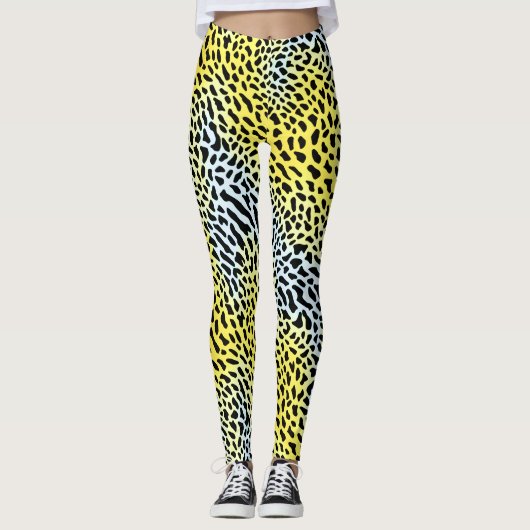 Künstlerisches Abstraktes gelbes Gradient Leopard Leggings (Vorderseite)