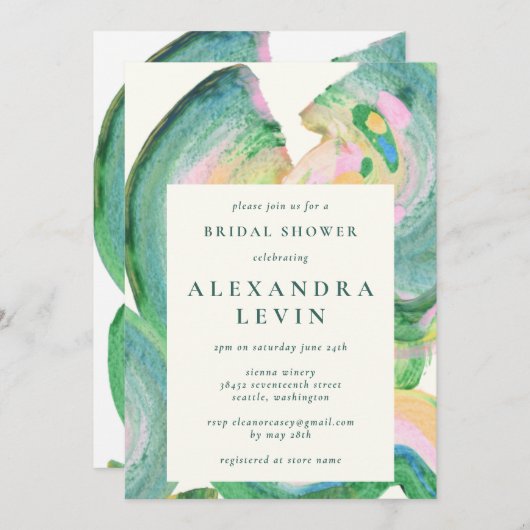 Künstlerisches Abstraktes grünes Brautparty Einladung (Vorne/Hinten)