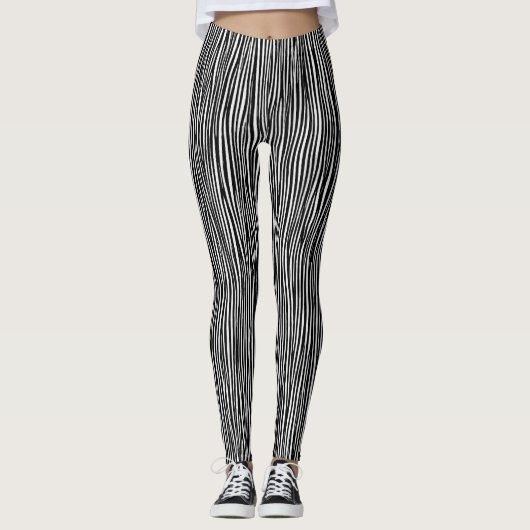 Künstlerisches Abstraktes Schwarzweiß-Streifen-Mus Leggings (Vorderseite)