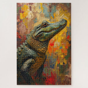 Künstlerisches Alligator-Porträt – Lebendige Ölgem Puzzle