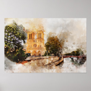 Künstlerisches Aquarell der Kathedrale Notre-Dame  Poster