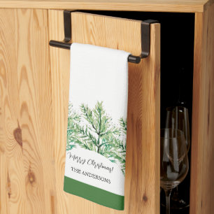 Künstlerisches Aquarell Grüner Baum Personalisiert Geschirrtuch