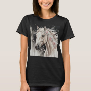 Künstlerisches Aquarell-Pferdeporträt mit Rosen T-Shirt