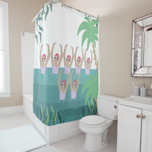 Künstlerisches Baden | Synchro Schwimmbad tropisch Duschvorhang (Beispiel)