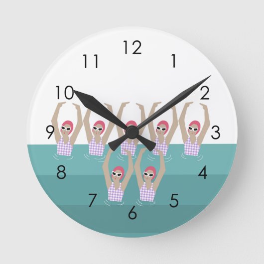 Künstlerisches Baden | Synchro Swimming Design Art Runde Wanduhr (Vorderseite)