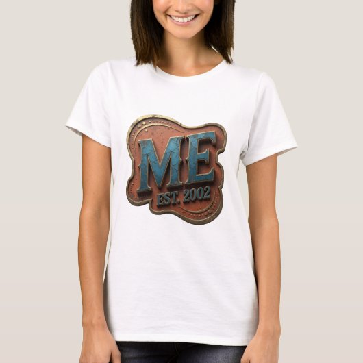 Künstlerisches Blau ME EST 2002 Statement-Design T-Shirt (Vorderseite)