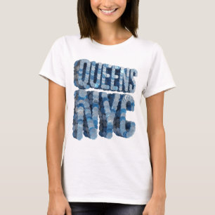 Künstlerisches Blau QUEENS NYC Slogan Design T-Shirt