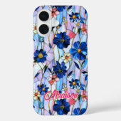 Künstlerisches blaues Bleiglas-Blumen-Botanik Case-Mate iPhone Hülle (Rückseite)
