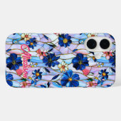 Künstlerisches blaues Bleiglas-Blumen-Botanik Case-Mate iPhone Hülle (Rückseite (Horizontal))
