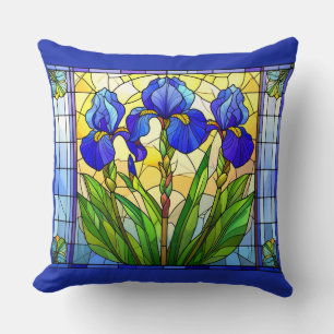 Künstlerisches Blaues Iris-Blumen-Wurfkissen Kissen