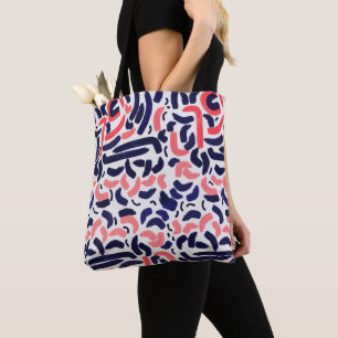 Künstlerisches blaues und oranges Acryl-Kurvenmust Tasche