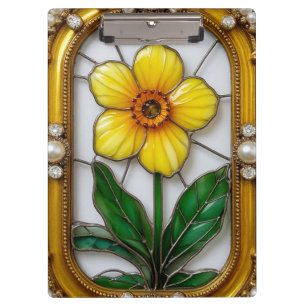 Künstlerisches Bleiglas mit lebendiger Blume Klemmbrett