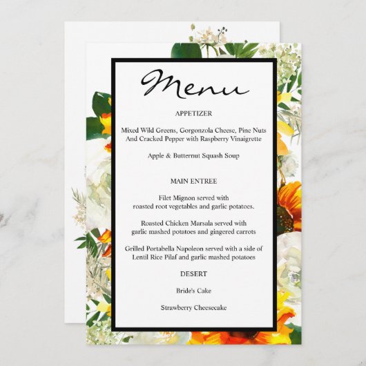 Künstlerisches Blumenmenü - Weiß Einladung (Vorne/Hinten)