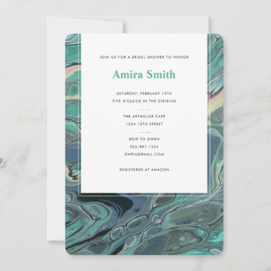 Künstlerisches Boho Aqua Marmordusche Einladung (Vorderseite)