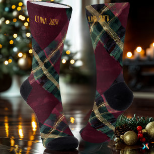 Künstlerisches Burgund & Grüne Weihnachten Kariert Socken