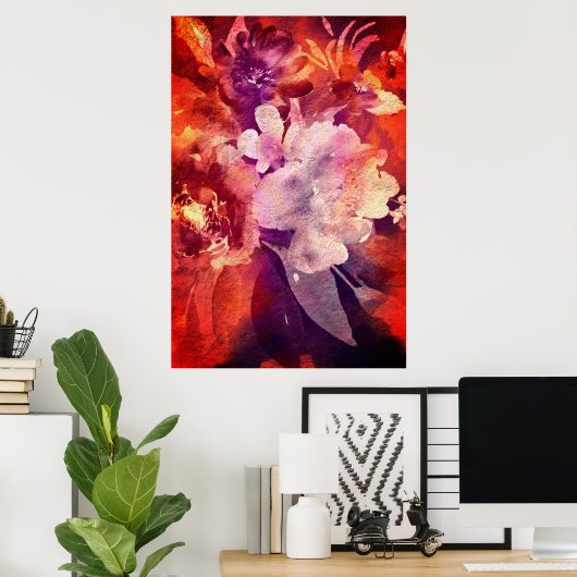 Künstlerisches Burgundy Abstrakte Malerei mit Blum Poster (Heimbüro)