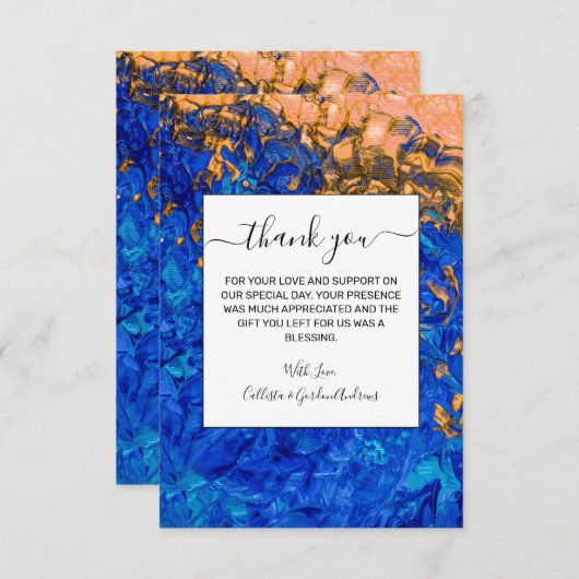 Künstlerisches Cobalt Blau Golden Yellow Acrylic M Dankeskarte (Vorne/Hinten)