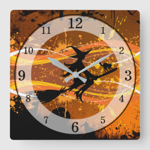 Künstlerisches, Cooles Silhouette-Halloween Quadratische Wanduhr