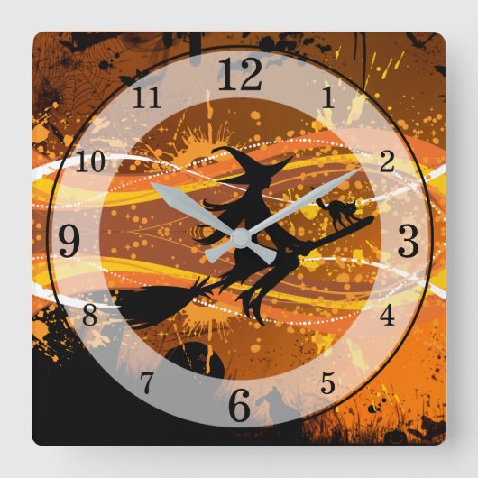 Künstlerisches, Cooles Silhouette-Halloween Quadratische Wanduhr (Vorderseite)