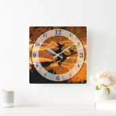 Künstlerisches, Cooles Silhouette-Halloween Quadratische Wanduhr (Zuhause)