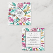 Künstlerisches elegantes rosa Aquamarines Aquarell Quadratische Visitenkarte (Vorne/Hinten)