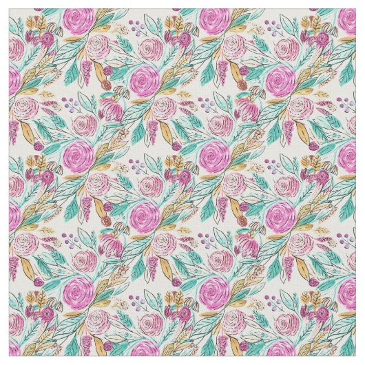 Künstlerisches elegantes rosa Aquamarines Blumenmu Stoff (Nahaufnahme)