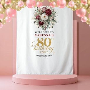 Künstlerisches Erröten Florales 80. Geburtstags-Ta Wandteppich