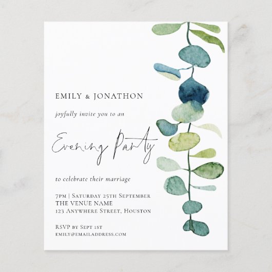 Künstlerisches Eukalyptus Wedding Abend Party (Vorderseite)