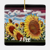 Künstlerisches Feld der Sonnenblumen Weihnachten Keramikornament (Rückseite)